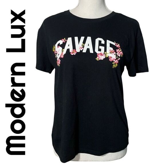 MODERN LUX “Savage” Floral Graphic tee, Black , Size XS - Picture 1 of 5